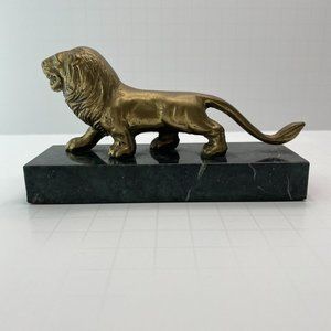 Vintage Brass Lion mounted on Marble 5” Paperweight